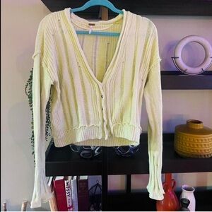 Free People Boho Yellow Knit Distressed Sweater